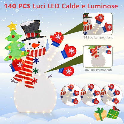 Pupazzo Di Neve Illuminato Con Mano Che Saluta E 140 Luci LED Calde, Decorazione Natalizia Da Interno Esterno 123Cm