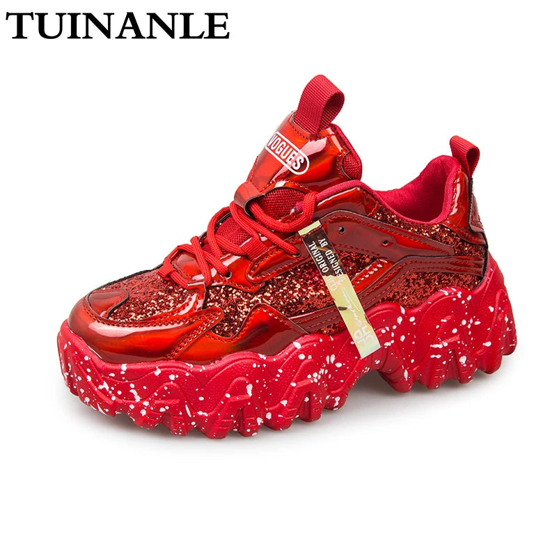 Sneakers Women Spring 2023 Fashion Sequined Cloth Bling Breathable Round Toe Leisure Chunky Women Shoes Tenis Feminino TUINANLE