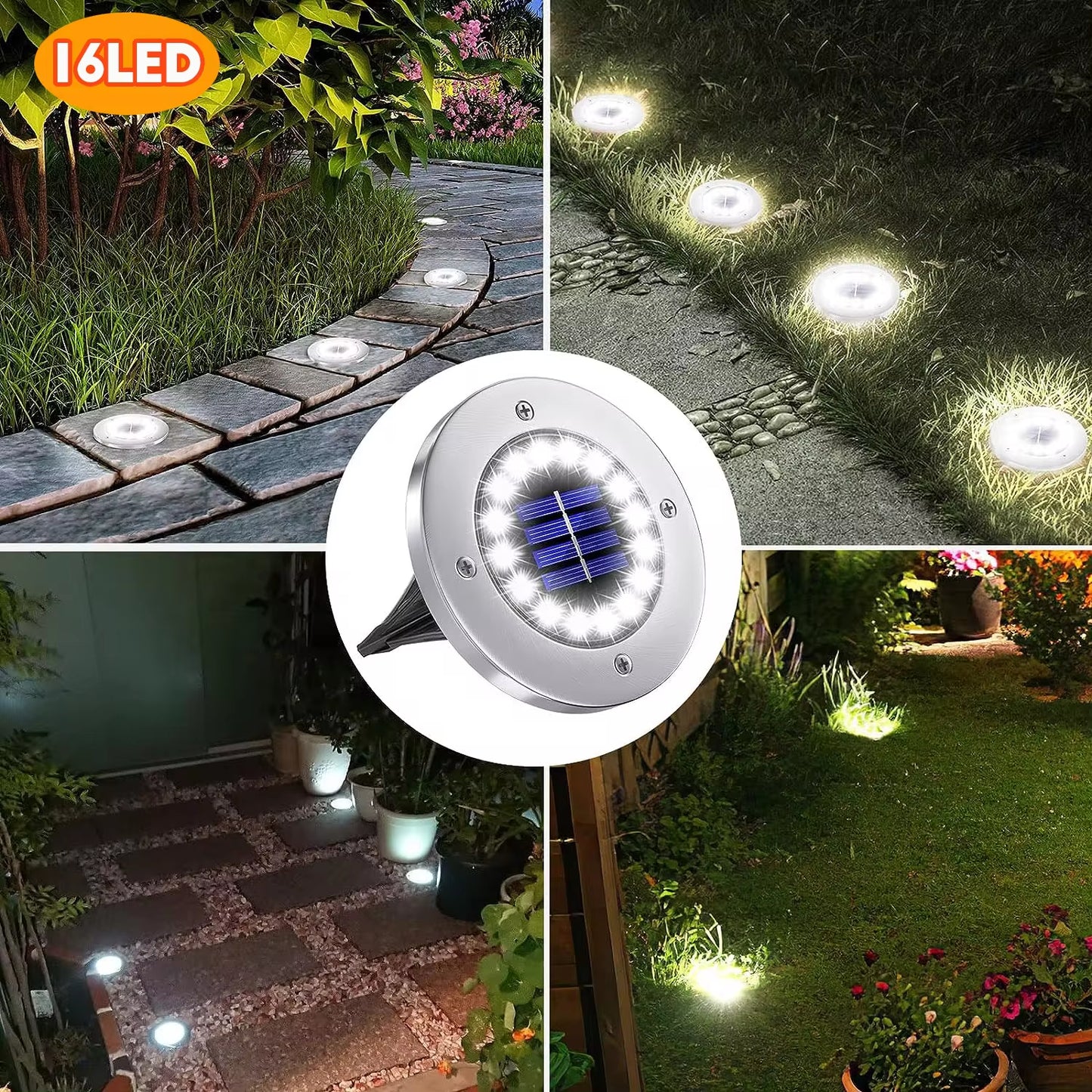 Solar Ground Lights Outdoor Decorations, 12LED Solar Garden Lights Waterproof, Solar Disk Lights for Yard, Pathway, Lawn, Patio