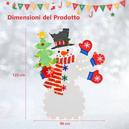 Pupazzo Di Neve Illuminato Con Mano Che Saluta E 140 Luci LED Calde, Decorazione Natalizia Da Interno Esterno 123Cm