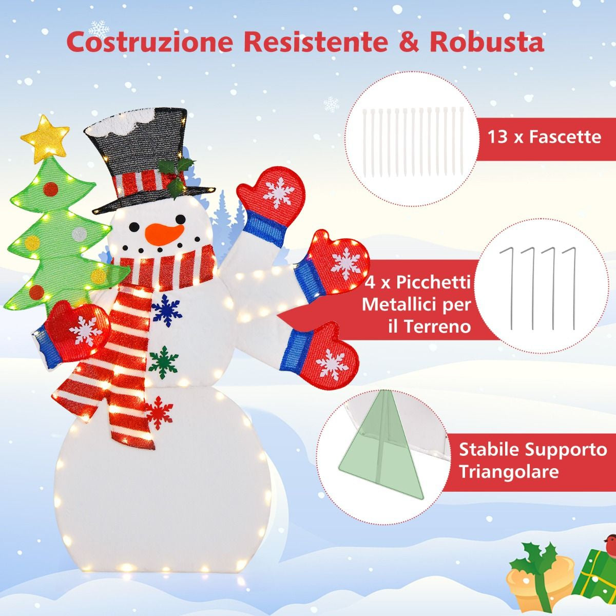 Pupazzo Di Neve Illuminato Con Mano Che Saluta E 140 Luci LED Calde, Decorazione Natalizia Da Interno Esterno 123Cm