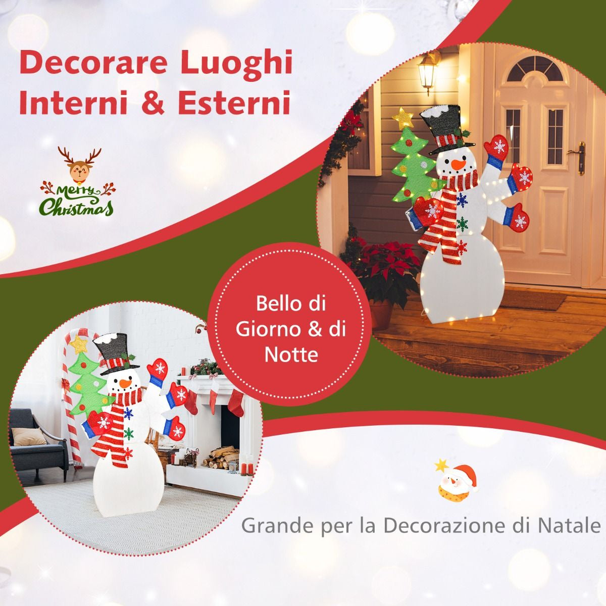 Pupazzo Di Neve Illuminato Con Mano Che Saluta E 140 Luci LED Calde, Decorazione Natalizia Da Interno Esterno 123Cm