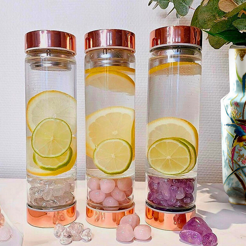 Rose Gold Crystal Elixir Water Bottle With Tea Infuser 500ML